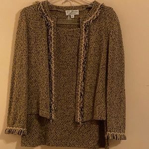 St. John Brown Tweed Zipper Front Skirt Suit Sz 16